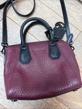 Michael Kors Mini Satchel Pebbled Crossbody Bag Purse Burgundy Red